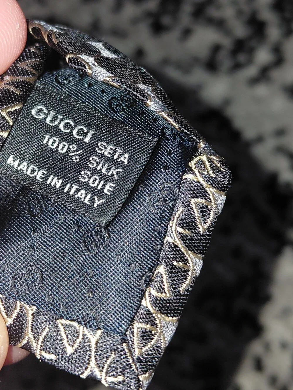Vintage Gucci Interlocking G Chain Silk Tie Black Gold Monogram Made in Italy CC